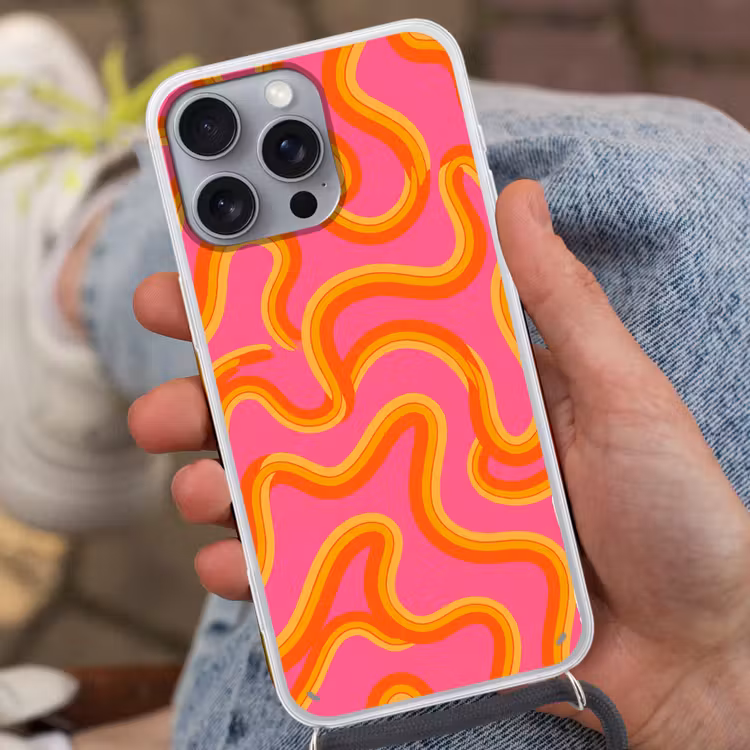Abstract - Golvende lijnen - Modern - Kleurrijk Hoesje iPhone 16 Pro Max met koord klein -sfeer3