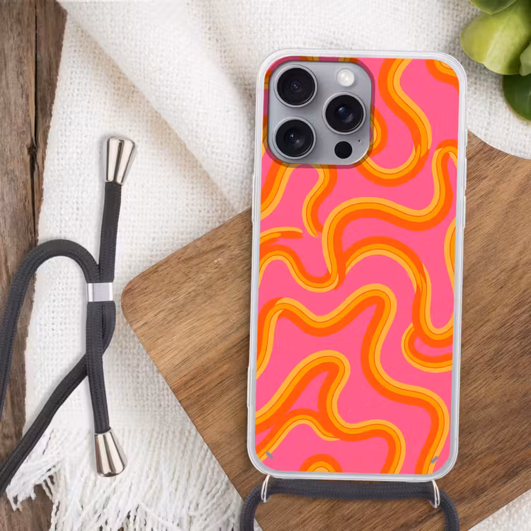 Abstract - Golvende lijnen - Modern - Kleurrijk Hoesje iPhone 16 Pro Max met koord klein -sfeer4