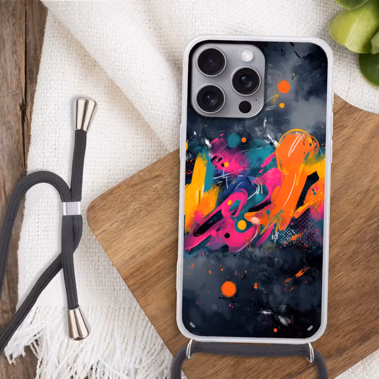 Abstract - Graffiti - Kleurrijk - Verfspatten Hoesje iPhone 16 Pro Max met koord klein -sfeer4