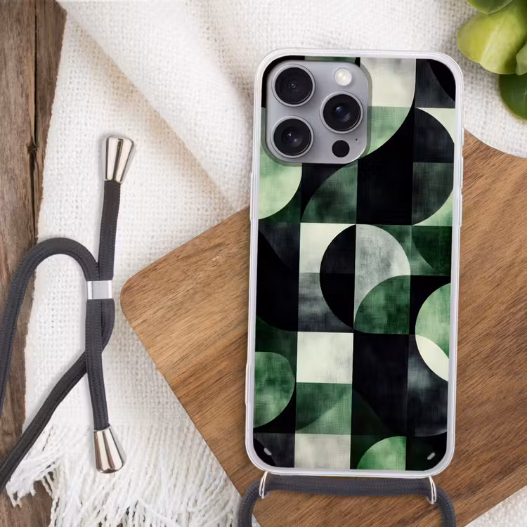 Abstract - Groen - Vormen Hoesje iPhone 16 Pro Max met koord klein -sfeer4