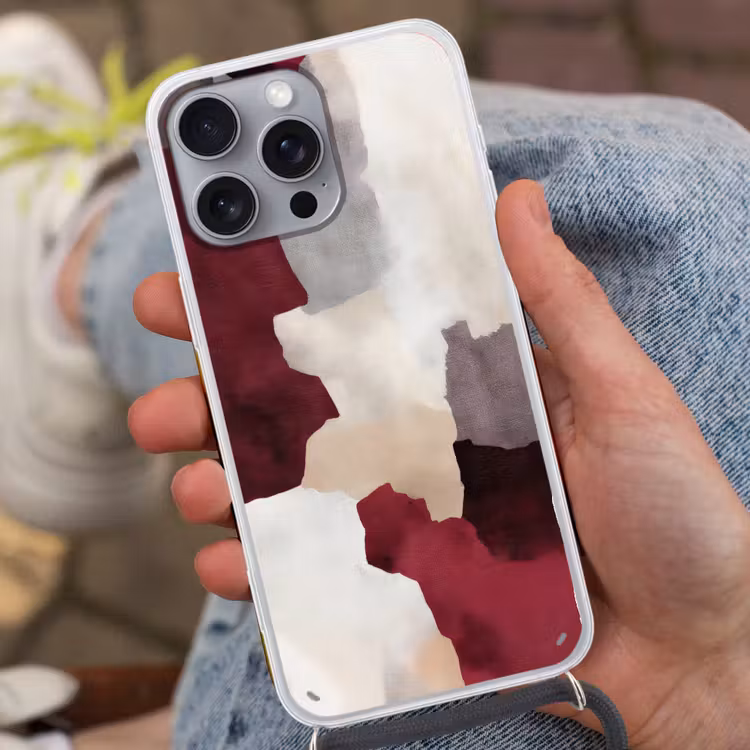 Abstract - Kleurbakken - Rood Hoesje iPhone 16 Pro Max met koord klein -sfeer3