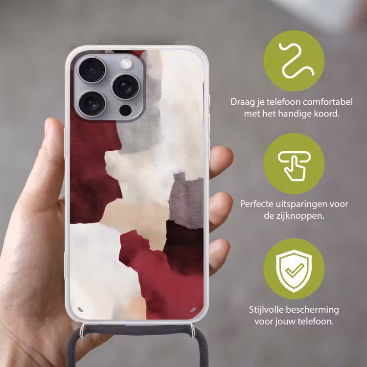 Abstract - Kleurbakken - Rood Hoesje iPhone 16 Pro Max met koord klein -sfeer2_NL