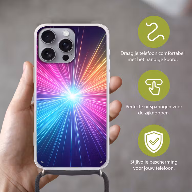 Abstract - Light - Burst - Modern - Colorful Hoesje iPhone 16 Pro Max met koord klein -sfeer2_NL