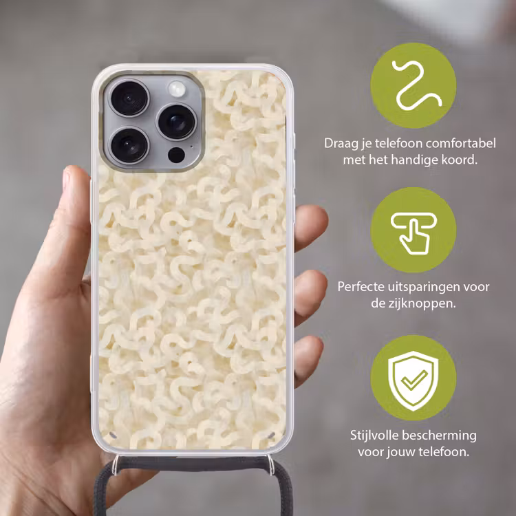 Abstract - Lijnen - Beige Hoesje iPhone 16 Pro Max met koord klein 804 -sfeer2_NL