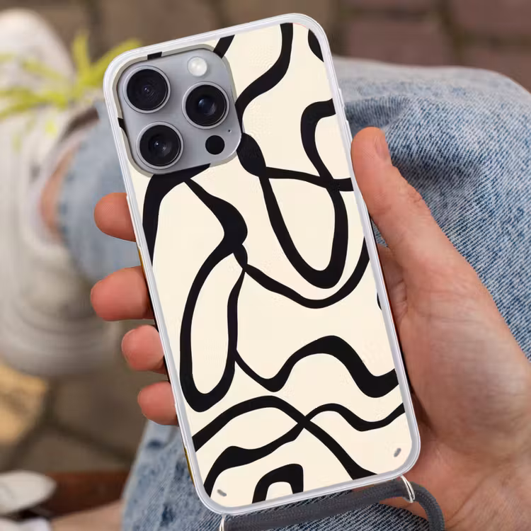 Abstract - Lijnen - Modern - Beige Hoesje iPhone 16 Pro Max met koord klein -sfeer3