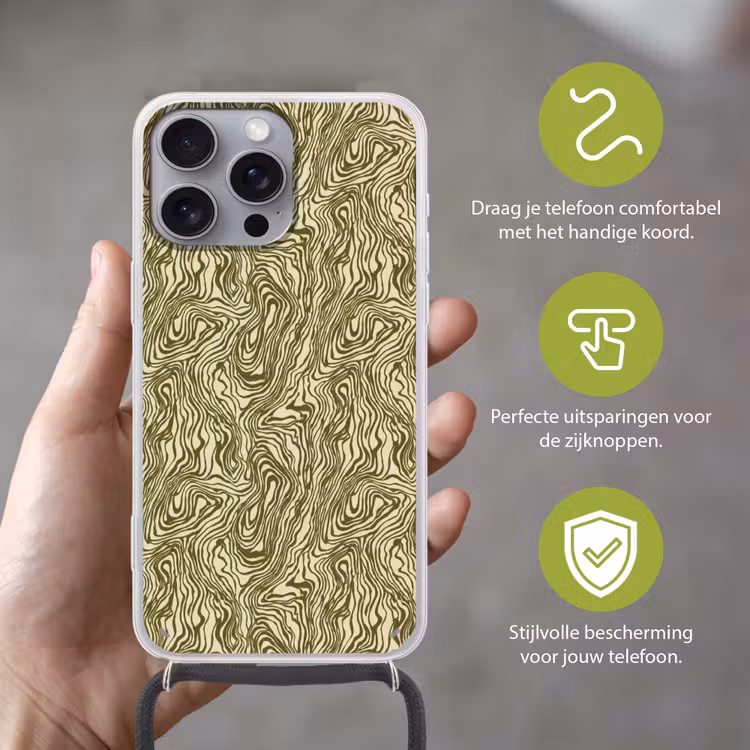Abstract - Marmer - Groen Hoesje iPhone 16 Pro Max met koord klein 804 -sfeer2_NL