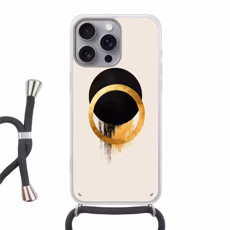 Abstract ontwerp - Zwarte cirkel - Verfvlekken Hoesje iPhone 16 Pro Max met koord klein -3d