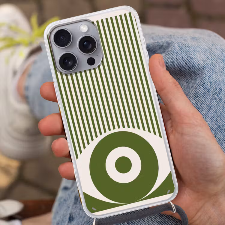 Abstract - Oog - Strepen - Modern - Groen Hoesje iPhone 16 Pro Max met koord klein -sfeer3