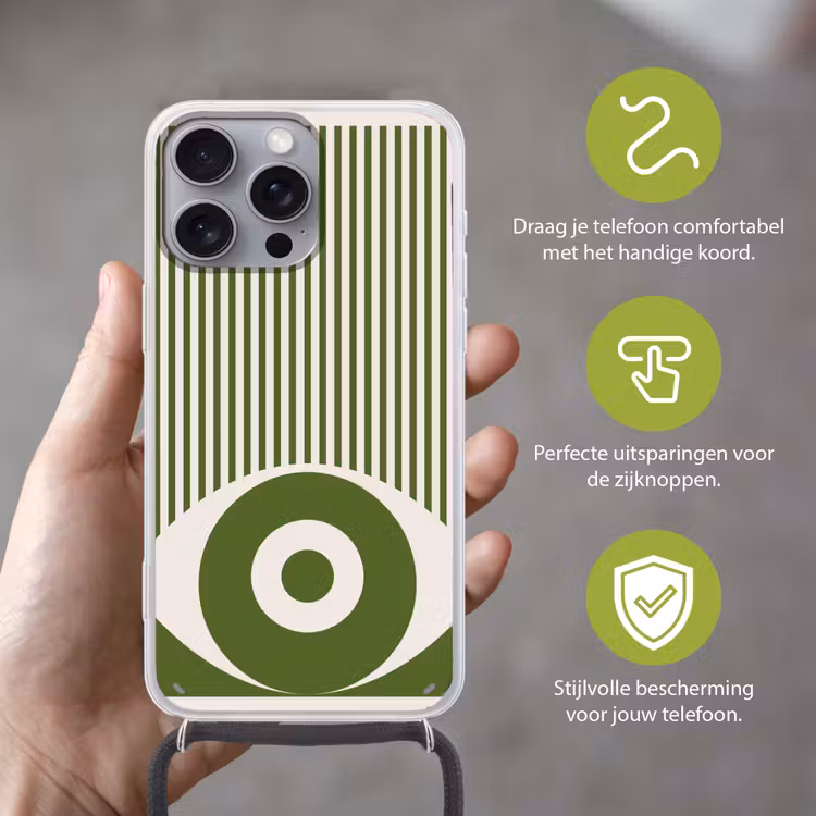 Abstract - Oog - Strepen - Modern - Groen Hoesje iPhone 16 Pro Max met koord klein -sfeer2_NL