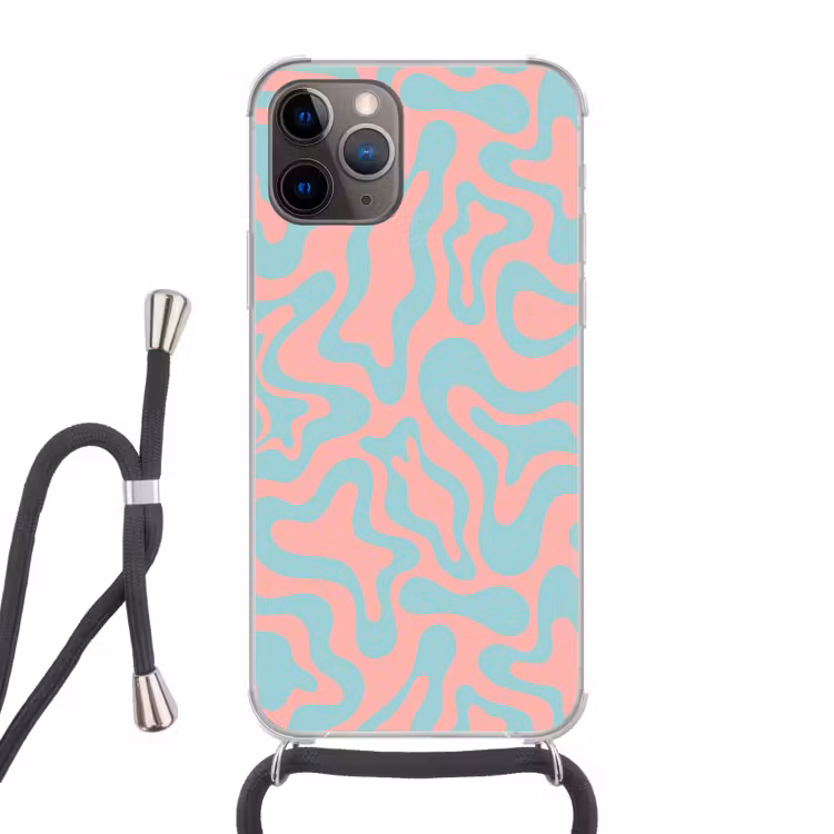 Abstract - Patroon - Blauw - Roze - Kleurrijk Hoesje iPhone 12 Pro met koord klein -3d