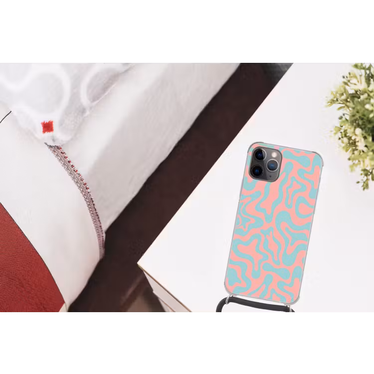 Abstract - Patroon - Blauw - Roze - Kleurrijk Hoesje iPhone 12 Pro met koord klein -kamer