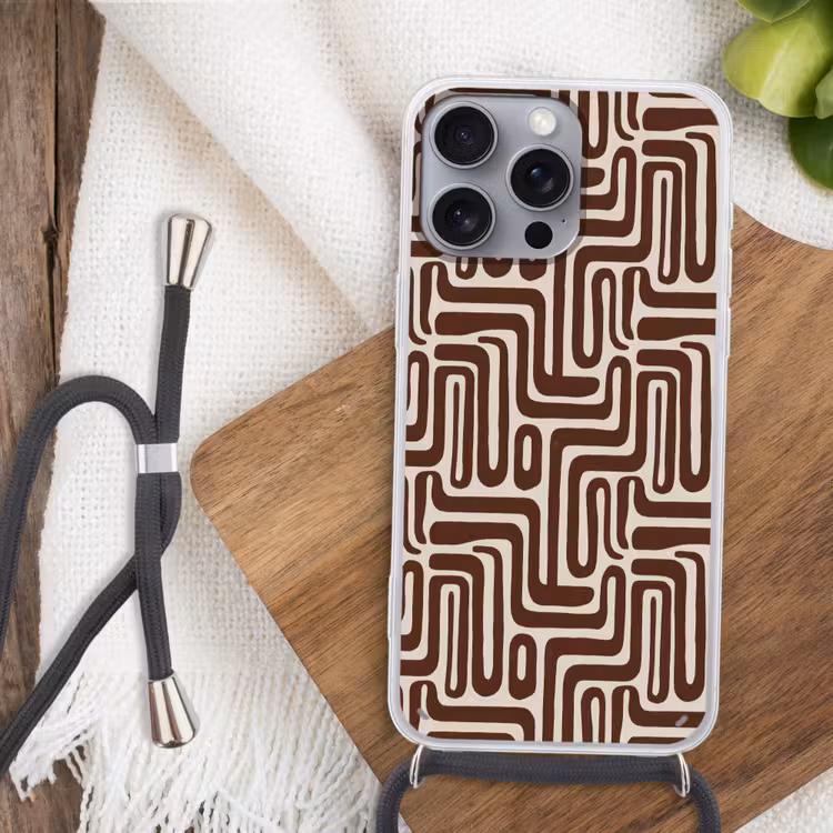 Abstract - Patroon - Bruin Hoesje iPhone 16 Pro Max met koord klein 804 -sfeer4