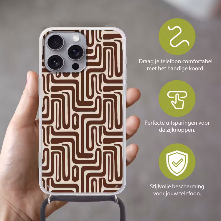 Abstract - Patroon - Bruin Hoesje iPhone 16 Pro Max met koord klein 804 -sfeer2_NL