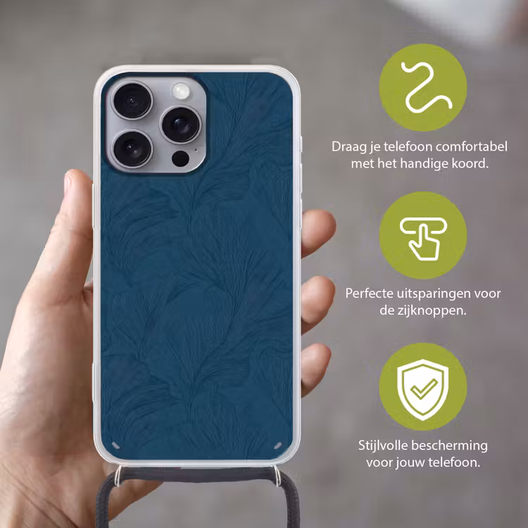 Abstract - Patroon - Donkerblauw - Elegant Hoesje iPhone 16 Pro Max met koord klein 804 -sfeer2_NL