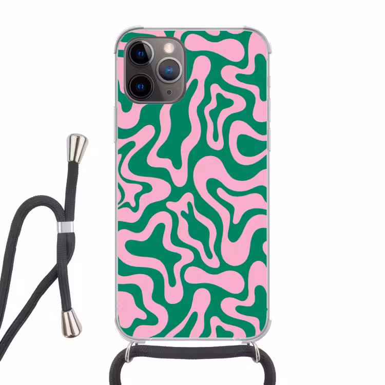Abstract - Patroon - Groen - Roze - Kleurrijk Hoesje iPhone 12 Pro met koord klein -3d