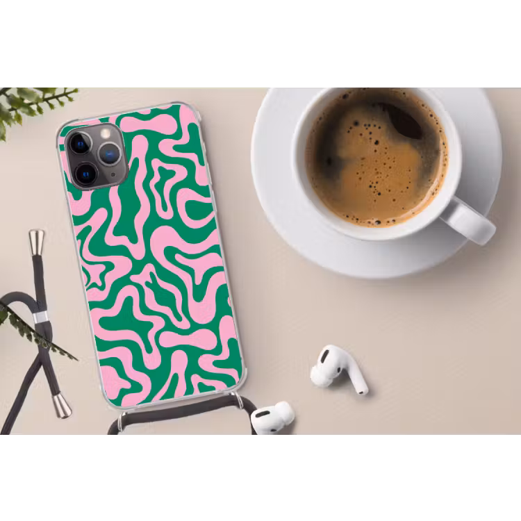 Abstract - Patroon - Groen - Roze - Kleurrijk Hoesje iPhone 12 Pro met koord klein -oordop