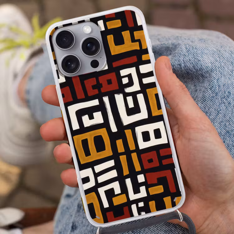 Abstract - Patroon - Rood Hoesje iPhone 16 Pro Max met koord klein -sfeer3