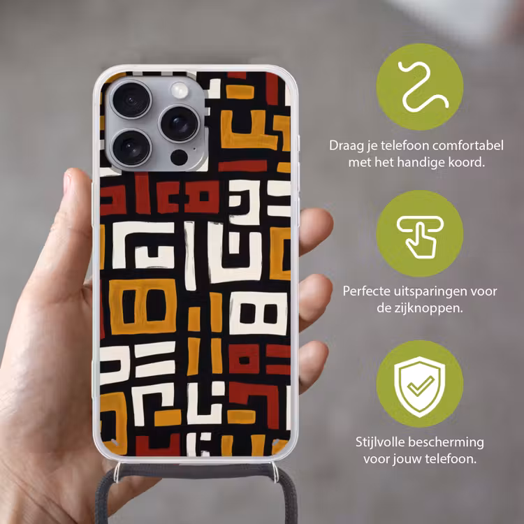 Abstract - Patroon - Rood Hoesje iPhone 16 Pro Max met koord klein -sfeer2_NL