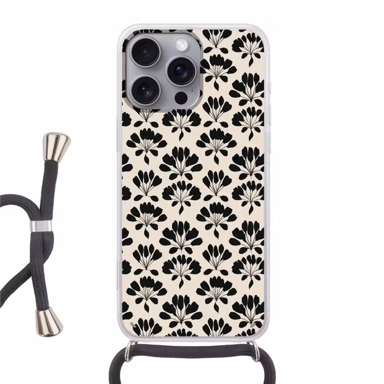 Abstract - Patroon - Zwart Hoesje iPhone 16 Pro Max met koord klein 804 -3d