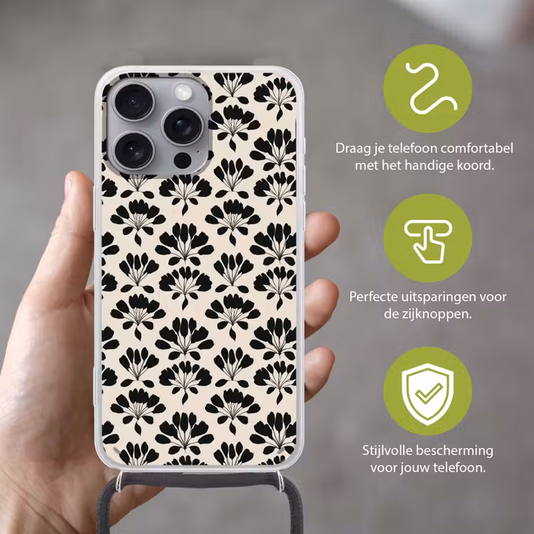 Abstract - Patroon - Zwart Hoesje iPhone 16 Pro Max met koord klein 804 -sfeer2_NL
