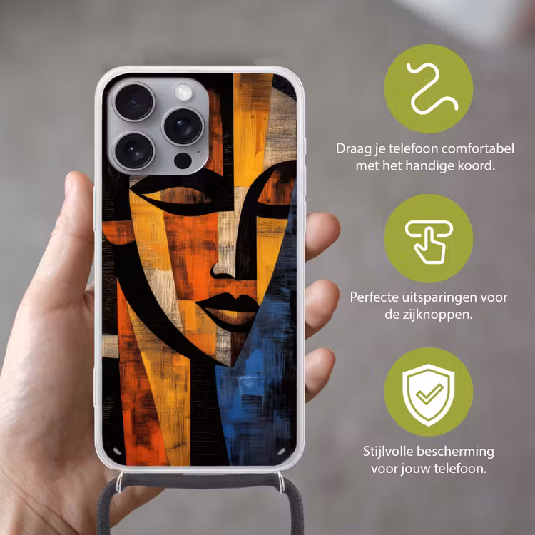 Abstract - Portret - Kleurvakken Hoesje iPhone 16 Pro Max met koord klein -sfeer2_NL