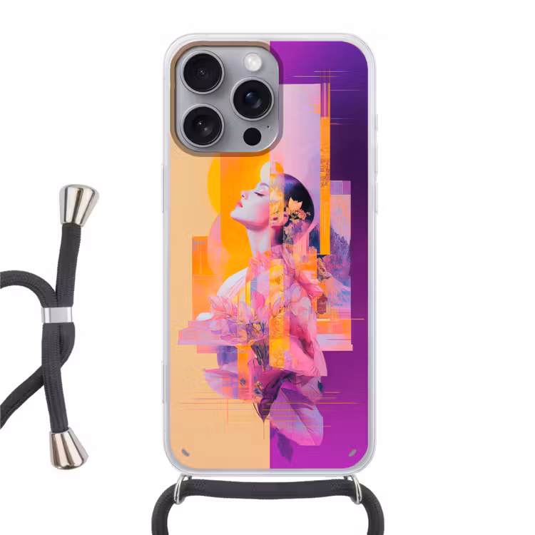 Abstract - Portret - Vrouw - Kleurrijk Hoesje iPhone 16 Pro Max met koord klein -3d