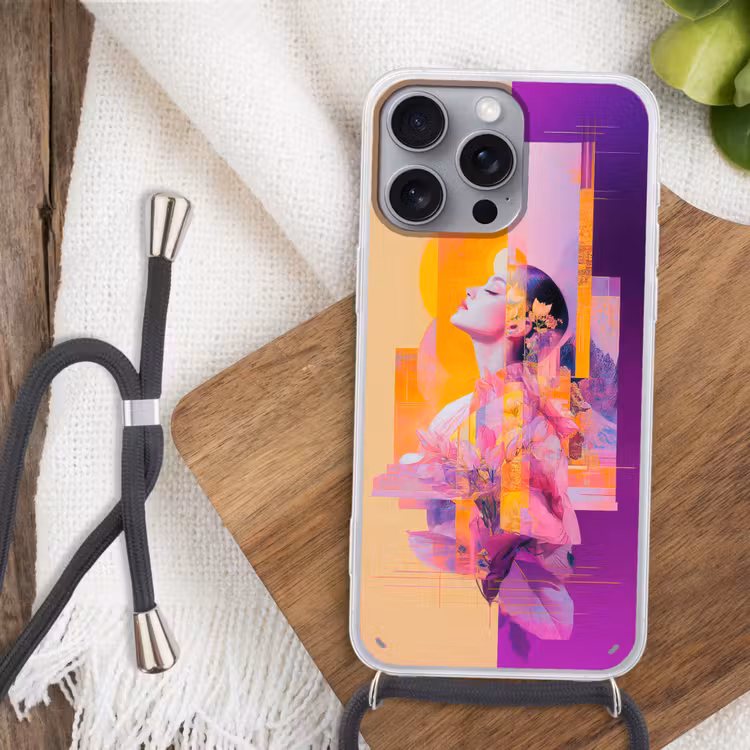 Abstract - Portret - Vrouw - Kleurrijk Hoesje iPhone 16 Pro Max met koord klein -sfeer4