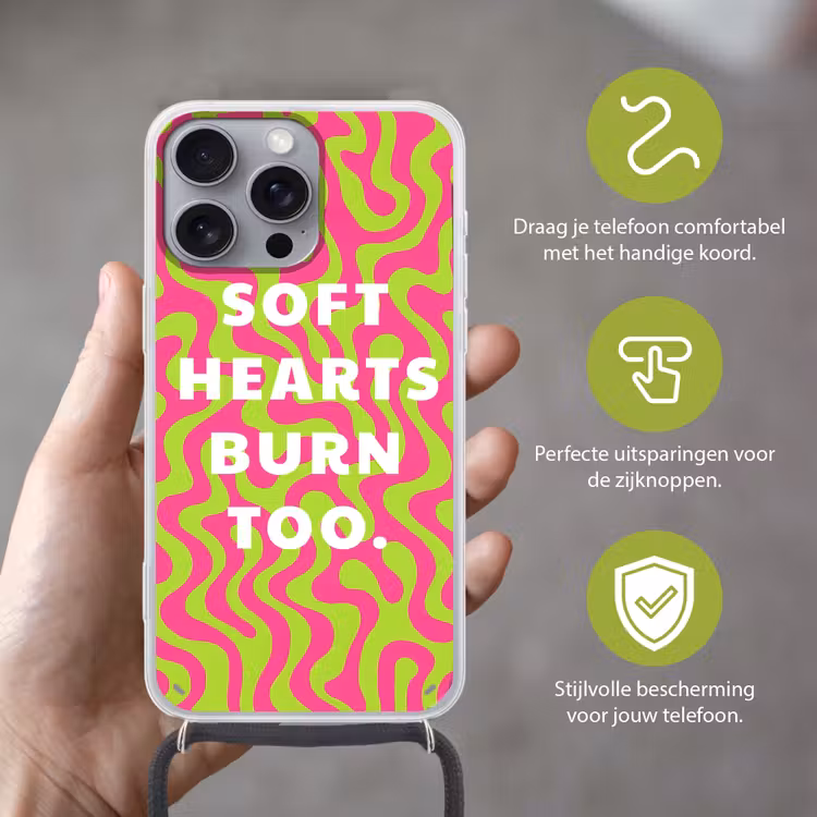 Abstract - Quote - Centraal - Roze Hoesje iPhone 16 Pro Max met koord klein -sfeer2_NL