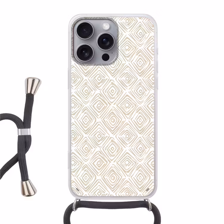 Abstract - Ruit - Beige Hoesje iPhone 16 Pro Max met koord klein 804 -3d