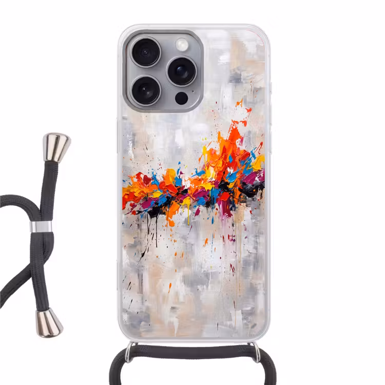 Abstract - Schilderij - Kleurrijk - Dynamisch Hoesje iPhone 16 Pro Max met koord klein -3d