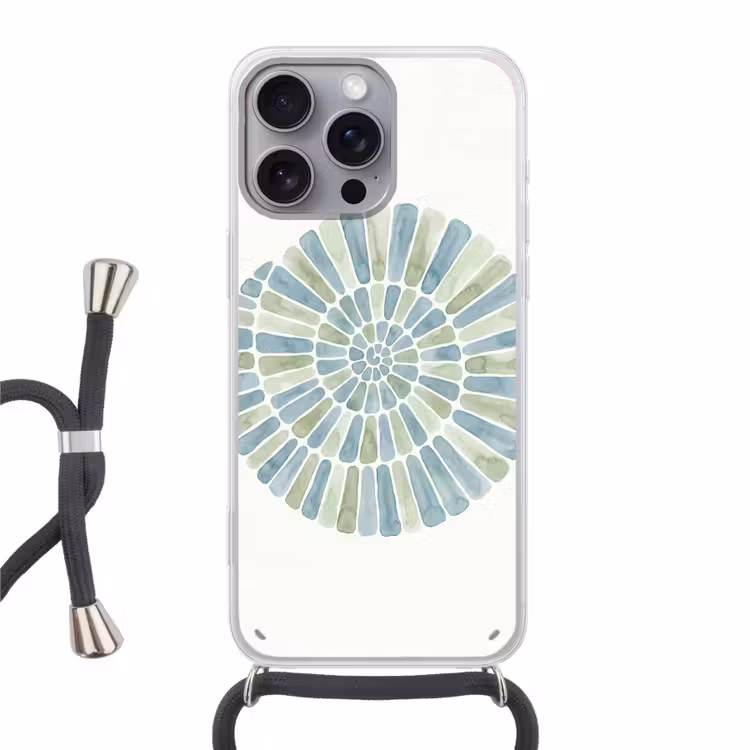 Abstract - Spiraal - Patroon - Modern - Blauw-Groen Hoesje iPhone 16 Pro Max met koord klein -3d