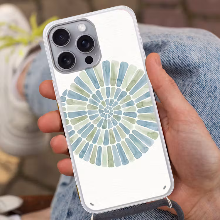 Abstract - Spiraal - Patroon - Modern - Blauw-Groen Hoesje iPhone 16 Pro Max met koord klein -sfeer3