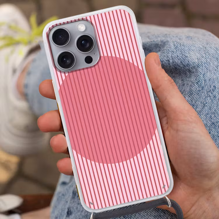 Abstract - Strepen - Ovaal - Roze - Modern Hoesje iPhone 16 Pro Max met koord klein -sfeer3