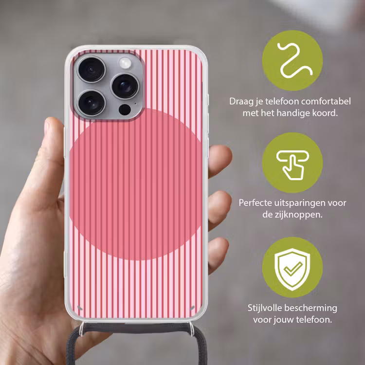 Abstract - Strepen - Ovaal - Roze - Modern Hoesje iPhone 16 Pro Max met koord klein -sfeer2_NL