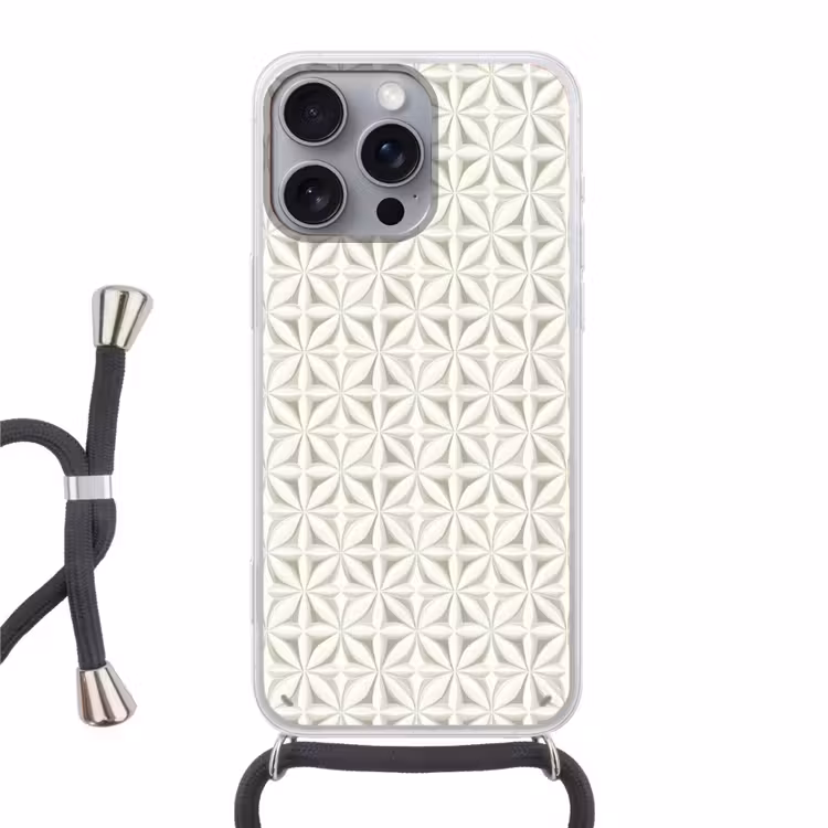 Abstract - Structuur - Grijs - Wit Hoesje iPhone 16 Pro Max met koord klein 804 -3d