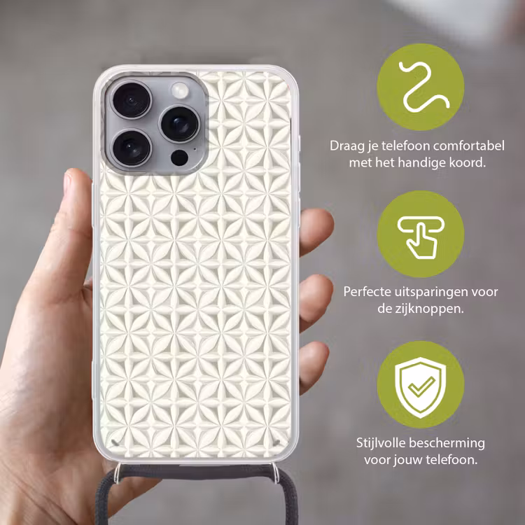 Abstract - Structuur - Grijs - Wit Hoesje iPhone 16 Pro Max met koord klein 804 -sfeer2_NL