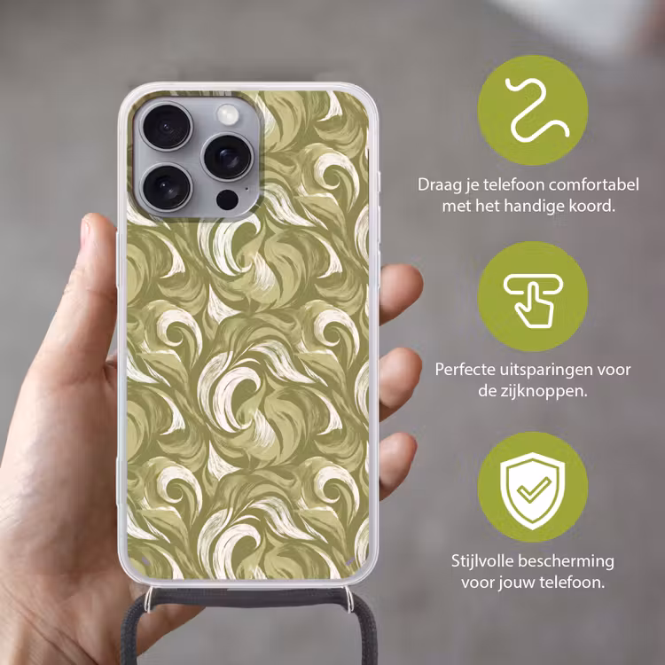 Abstract - Textuur - Groen Hoesje iPhone 16 Pro Max met koord klein 804 -sfeer2_NL