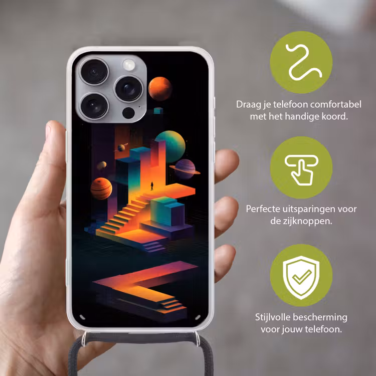 Abstract - Trappen - Mens - Planeten Hoesje iPhone 16 Pro Max met koord klein -sfeer2_NL
