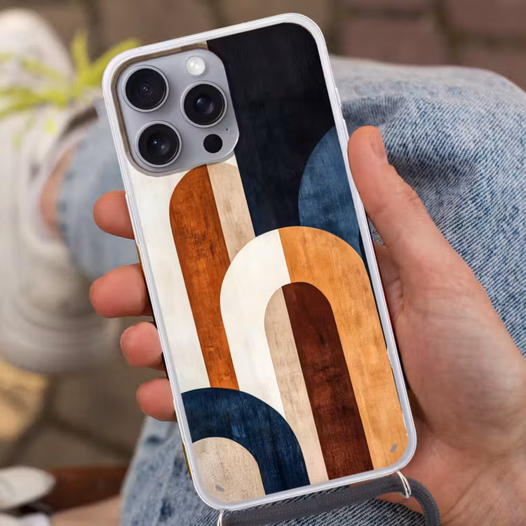 Abstract - Vormen - Donkerblauw Hoesje iPhone 16 Pro Max met koord klein -sfeer3