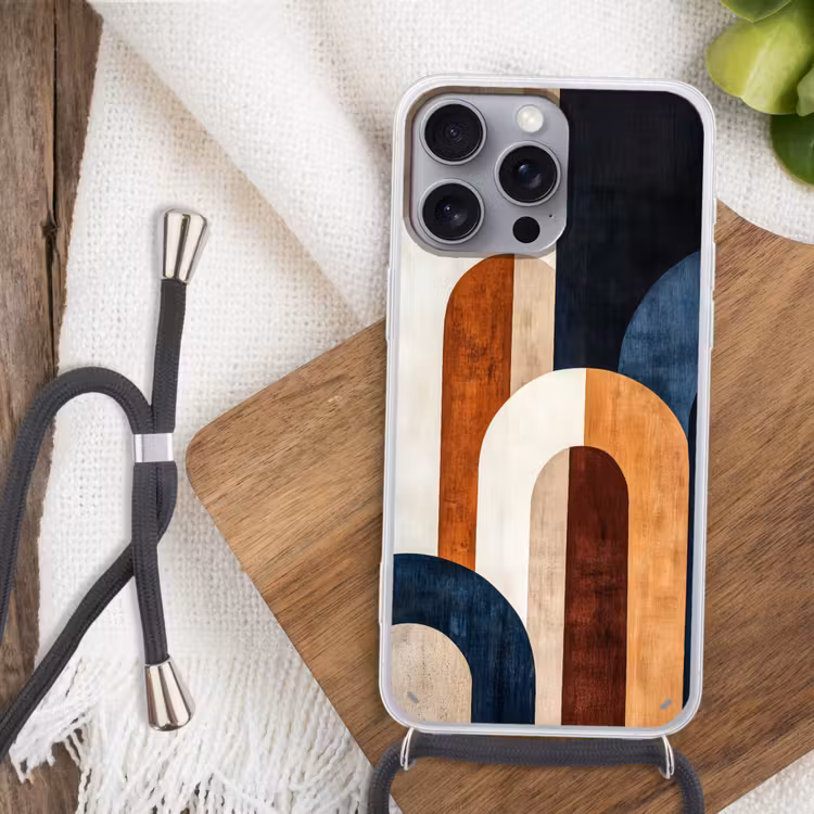 Abstract - Vormen - Donkerblauw Hoesje iPhone 16 Pro Max met koord klein -sfeer4