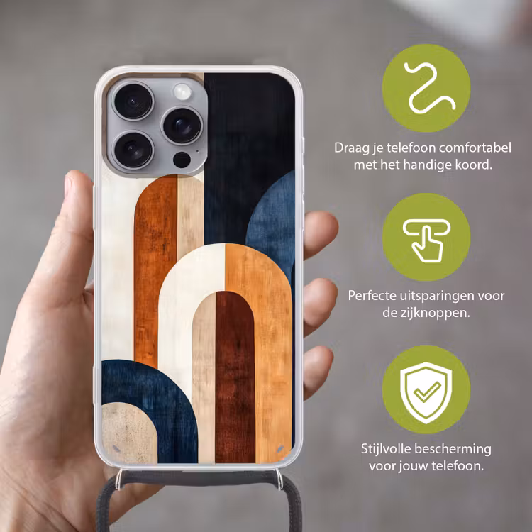 Abstract - Vormen - Donkerblauw Hoesje iPhone 16 Pro Max met koord klein -sfeer2_NL
