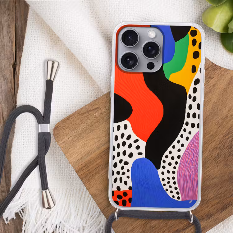 Abstract - Vormen - Kleuren - Stippen Hoesje iPhone 16 Pro Max met koord klein -sfeer4