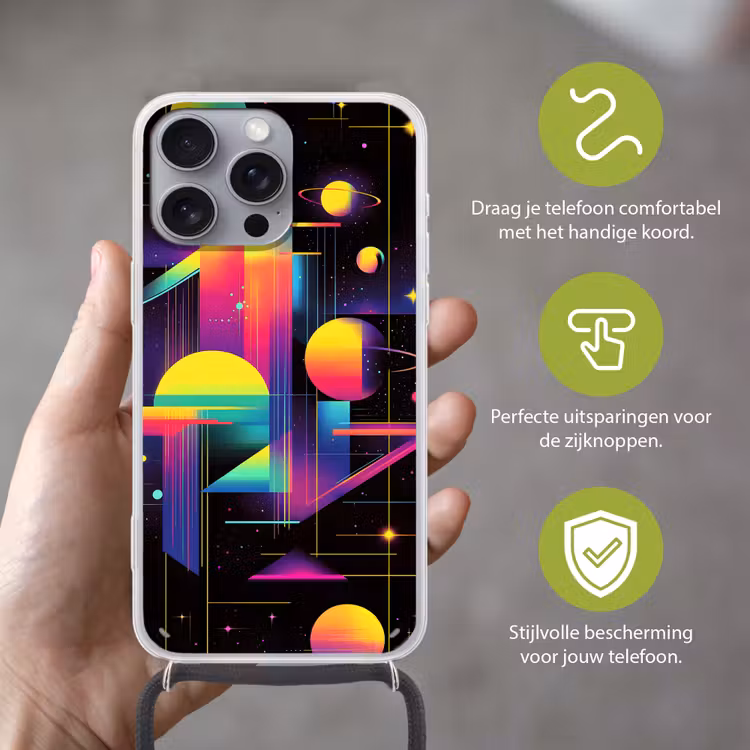 Abstract - Vormen - Kleurrijk - Lijnen Hoesje iPhone 16 Pro Max met koord klein -sfeer2_NL