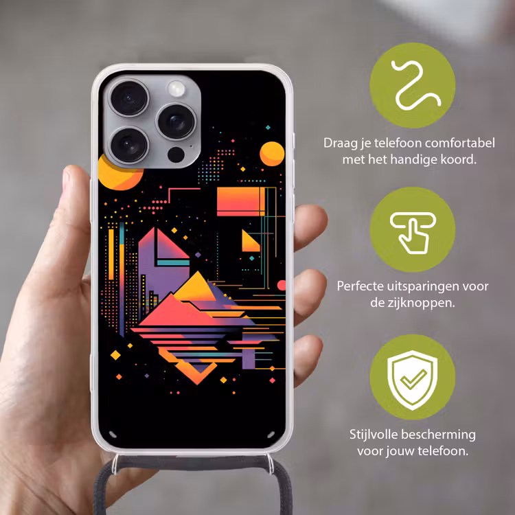 Abstract - Vormen - Lijnen - Kleurrijk Hoesje iPhone 16 Pro Max met koord klein -sfeer2_NL