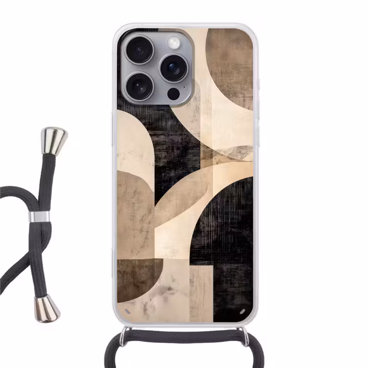 Abstract - Vormen - Modern - Beige Hoesje iPhone 16 Pro Max met koord klein -3d