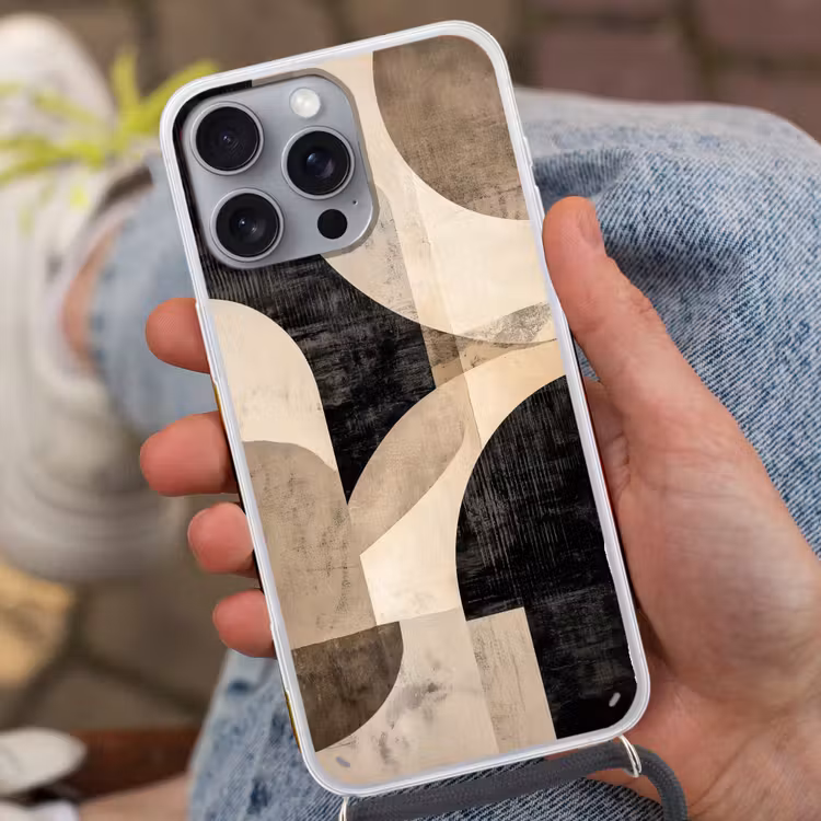 Abstract - Vormen - Modern - Beige Hoesje iPhone 16 Pro Max met koord klein -sfeer3