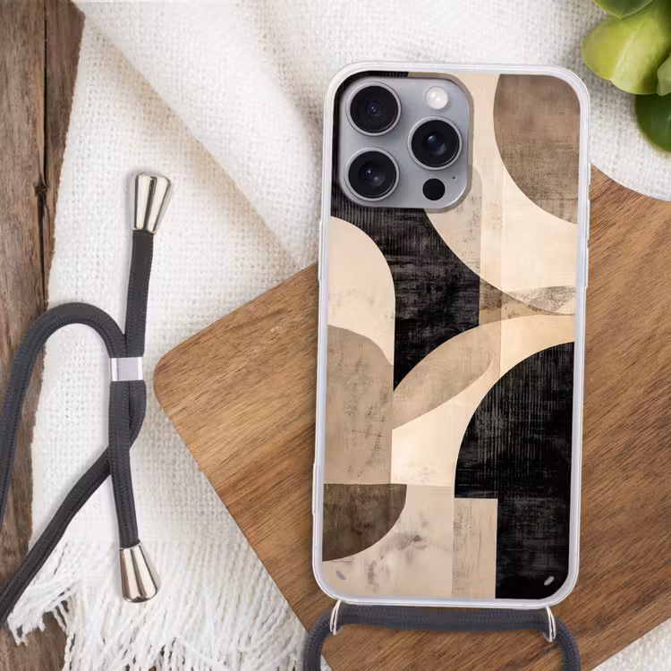 Abstract - Vormen - Modern - Beige Hoesje iPhone 16 Pro Max met koord klein -sfeer4