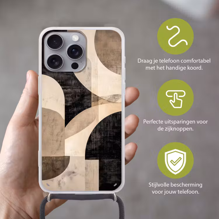 Abstract - Vormen - Modern - Beige Hoesje iPhone 16 Pro Max met koord klein -sfeer2_NL