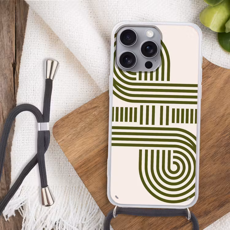 Abstract - Vormen - Modern - Groen Hoesje iPhone 16 Pro Max met koord klein -sfeer4