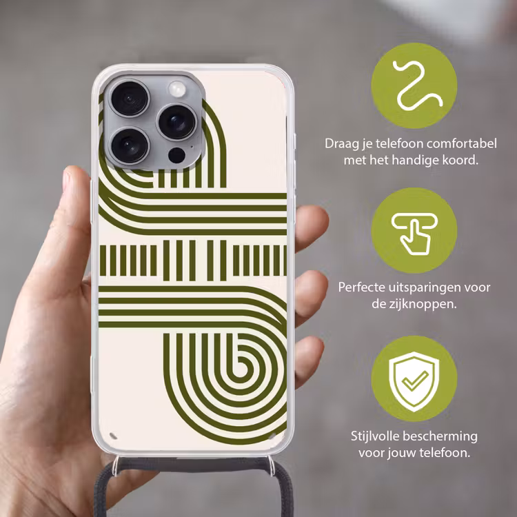 Abstract - Vormen - Modern - Groen Hoesje iPhone 16 Pro Max met koord klein -sfeer2_NL